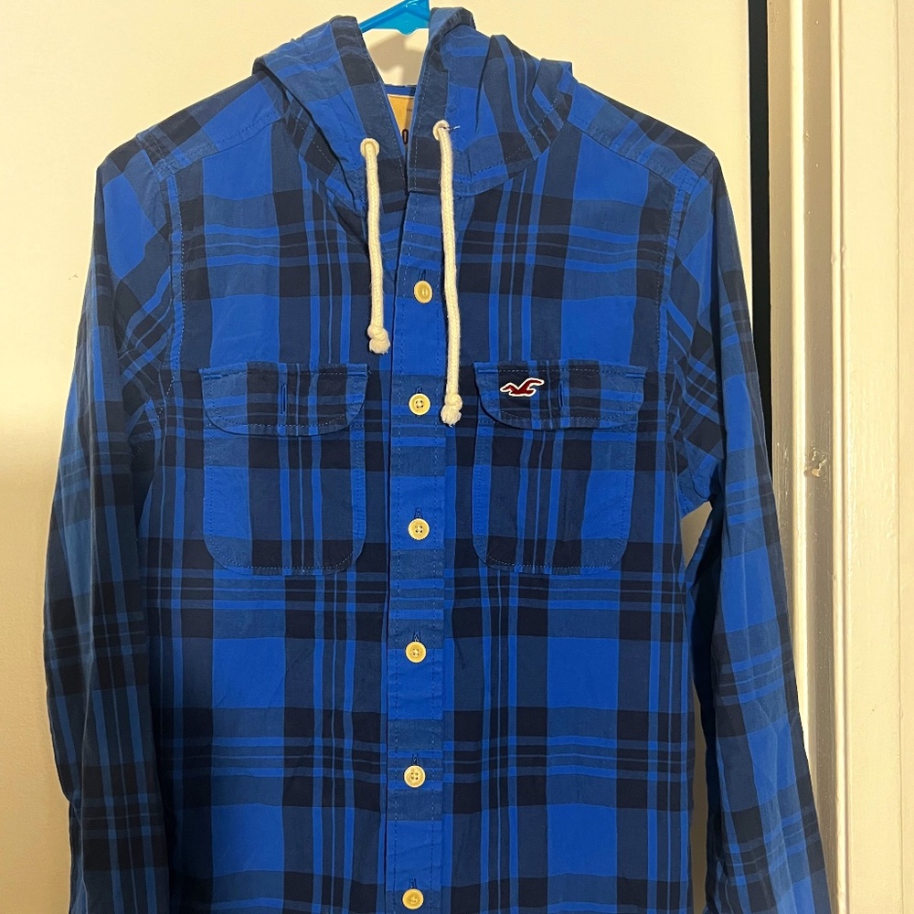 Plaid Button Down Hooded flannel shirt